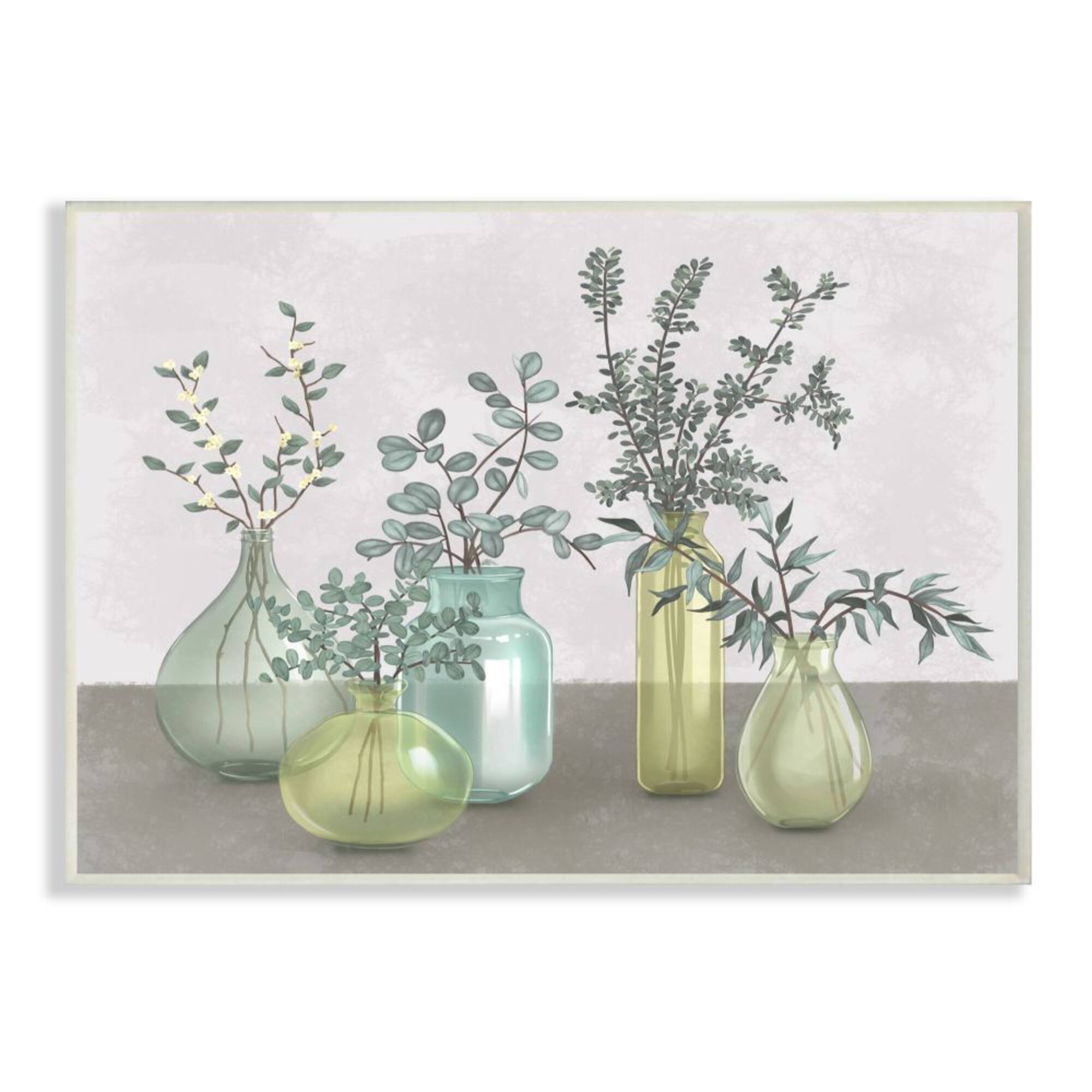 Stupell Industries Plants In Vases Neutral Grey Design Wood Wall Plaque